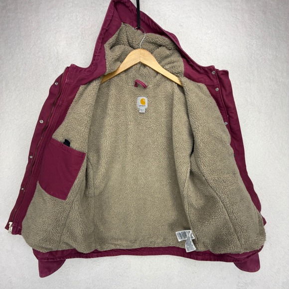 Carhartt Sandstone Berkley Jacket Sherpa Lined Women Medium 100657 654 Raspberry - Picture 3 of 16